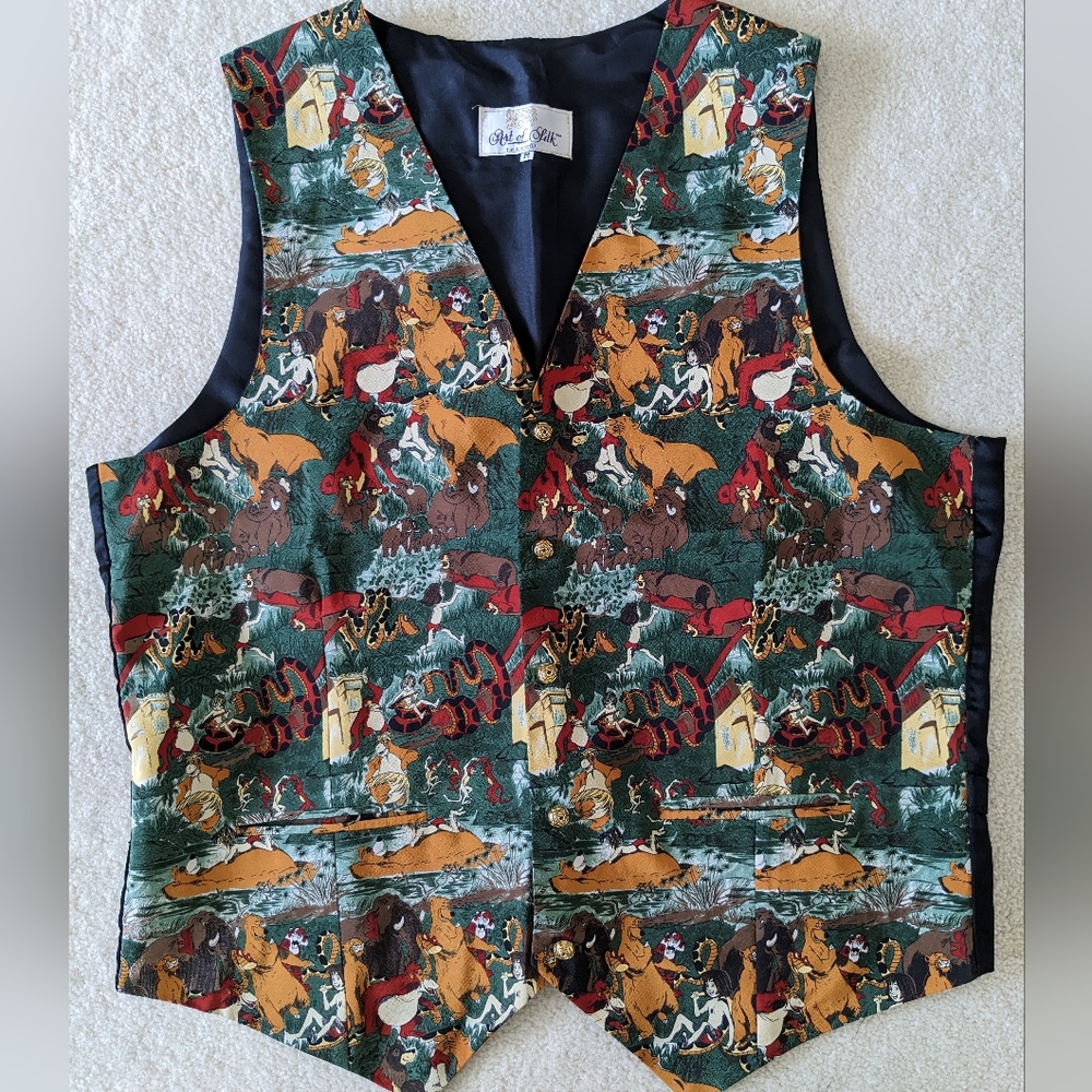 Disney vest Jungle Book Art of Silk Waistcoat M Mowgli King Louie Kaa
